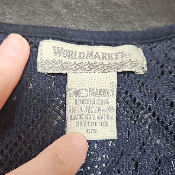 World Market Womens Navy Open Cardigan Size OS Boho Casual Preppy Short Sleeve - Picture 5 of 7